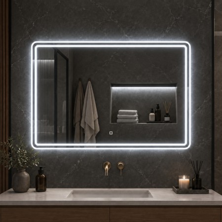 Specchio Rettangolare Led Smussato Cornice E Interruttore Touch Luce Regolabile