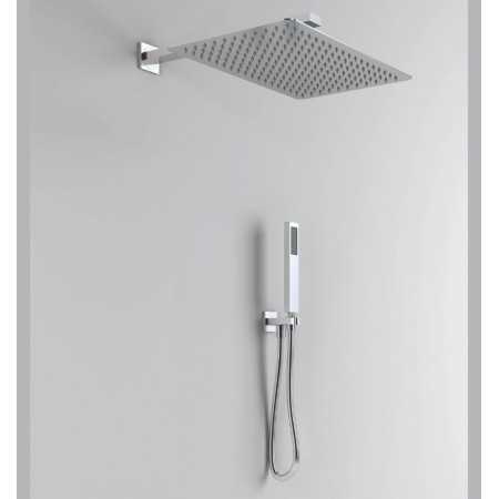 Kit Doccia Rettangolare 40x25 cm Completo Soffione Braccio Presa Acqua Doccetta Laccio