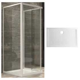 Ogomondo Box Cabina Doccia Corner 3 Lati Cristallo Temprato Trasparente 80x100x80 + Piatto Doccia Porcellana h6,5cm