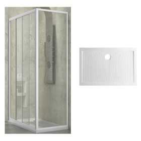 Ogomondo Cabina Doccia Slide 2 Lati Cristallo Temprato Trasparente 140x80 + Piatto Doccia Porcellana h6,5cm