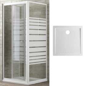 Ogomondo Box Doccia Book 2 Lati Cristallo Serigrafato 90x90 + Piatto in Porcellana